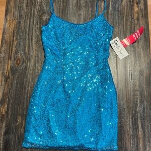 NWT Steppin' Out Teal Sequin Mini Dress